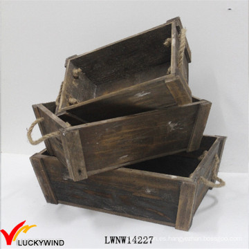 Empilable de madera artesanal Vintage Planter Box con mango